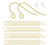 14K Gold Earring Hooks - 100Pcs Hypoallergenic Earring Hooks for Jewelry Making, Fish Earring Findings for Jewelry Making with 100Pcs Clear Rubber Earring Backs for DIY Jewely