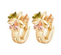 14K Gold Earrings for Women, Elegant Flower with Triangle Pink Crystal Peridot Citrine Hoop Earrings for Women Gold
