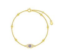 14K Gold Evil Eye Bracelets for Women Solid Gold Bracelet with 5A Cubic Zirconia, 6.5''-8.5'', 8.5 inches, Metal Yellow Gold Stone Cubic Zirconia, Cubic Zirconia