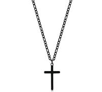 14K Gold Filled Cross Necklace for Men Figaro Chain Stainless Steel Plain Polished Cross Pendant Necklace Simple Faith Jewelry Gift for Women, 16 inches, Metal, Cubic Zirconia