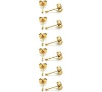 14K Gold Filled Polished Small CZ Pearl Ball Stud Earrings Set for Women Men 20G Surgical Steel Hypoallergenic Piercing Studs for Sensitive Ear, Pack of 6 Pairs, 2mm 3mm 4mm 5mm 6mm 7mm, Metal, Cubic