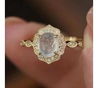 14K GOLD Floral Romantic Moonstone Open Ring with Egg Ice Ring Natural Moonstone Opal Adjustable Real Diamonds Ring for Women