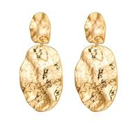 14K Gold Hammered Statement Earrings for Women,Vintage Large Oval Textured Drop Dangle Earrings Simple Matte Ear Jewelry Accessories Gift, Metal, No Gemstone