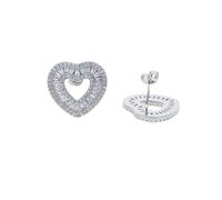 14K Gold Heart Design Women's Stud Earrings with Pavé Rectangular Moissanite Studs - Add a Touch of Elegance To Your Look, Suitable For a Birthday Gift
