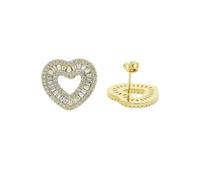 14K Gold Heart Design Women's Stud Earrings with Pavé Rectangular Moissanite Studs - Add a Touch of Elegance To Your Look, Suitable For a Birthday Gift
