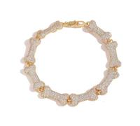 14K Gold Hip-Hop Bone Necklace with 10mm Full Moissanite Collar Chain, Unisex Design, Elegant and Fashionable, Ideal for Both Men and Women
