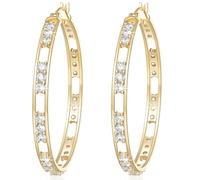 14k Gold Hoop Earrings Diamond Earrings for Women Sparkling 14k Gold Earrings for Women Hoop Earrings Cubic Zirconia 42mm x 4mm, 42mm*4mm, K Gold, Cubic Zirconia