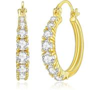14K Gold Hoop Earrings for Women 14K Gold Earrings Radiant Cubic Zirconia Hoop Earring for Valentines Day/Mother's Day/Christmas Gifts