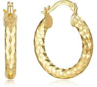 14K Gold Hoop Earrings for Women,Wrinkle Texture Chunky Hoops with Hypoallergenic Square-Edge Design,Lightweight Everyday Earrings, 20 Millimeter, Yellow Gold, No Gemstone