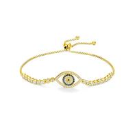 14K Gold Moissanite Evil Eye Dainty Hollow Sapphire Devil Eye Extendable Bracelet Fashion Bracelet Jewelry Gift for Her, Adjustable, Gold, Moissanite