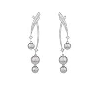14K Gold Moissanite Freshwater Pearl Drop Earrings, Unique Cross-Line Design, Elegant Long Dangle Jewelry Gift for Her