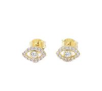 14K Gold on Sterling Silver Evil Eye Stud Earrings 3 Colours Rainbow/Blue/Clear (Clear)