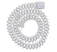 14K Gold Over 925 Silver 15mm Cuban Link Necklace, Men's Hip-Hop Style Thorn-Design Moissanite Embellished, Bold Statement Jewelry Piece,Father's Day Gifts for Dad