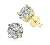 14K Gold Over 925 Silver Earrings, Princess Cut Cat's Eye Moissanite Stud Earrings, A Classy Choice for Anniversaries or Elegant Gatherings