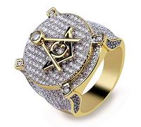 14K Gold over S925 Sterling Silver Densely Set Moissanite Ring, Freemasonry Hip-Hop Style Men's Ring, A Mystical Gift for Urban Enthusiasts, Best Gift From Son