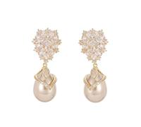 14K Gold Pearl Drop Earrings with Moissanite, Palace Style Freshwater Pearls, Fashion Gift for Her