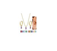 14K Gold Plated Birthstone Necklace for Women Non Tarnish - Trendy Hoop Earrings, Green Cubic Zirconia Pendant Necklace Jewelry Set Dainty Necklace Earrings Pack, Birthday Gift for Mom, Wife, Her