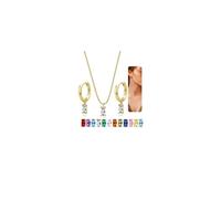 14K Gold Plated Birthstone Necklace for Women Non Tarnish - Trendy Hoop Earrings, Green Cubic Zirconia Pendant Necklace Jewelry Set Dainty Necklace Earrings Pack, Birthday Gift for Mom, Wife, Her