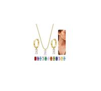 14K Gold Plated Birthstone Necklace for Women Non Tarnish - Trendy Hoop Earrings, Green Cubic Zirconia Pendant Necklace Jewelry Set Dainty Necklace Earrings Pack, Birthday Gift for Mom, Wife, Her