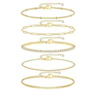 14K Gold Plated Bracelets Set for Women, Chunky Cuff Bracelet Stackable Gold Bangles Bracelet for Women Trendy Fashion Accessories Paperclip Beaded Bracelet Stack Jewelry Valentines Day Gifts (31)
