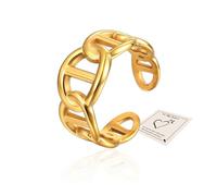 14K Gold Plated Chunky Statement Ring, Adjustable Open Wide Band Rings Stackable Hug Rings Gold Jewellery Gifts for Birthday Anniversary Weddings Promise, Pig Nose Ring