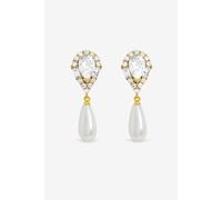 14K Gold Plated Crystal and Pearl Drop Earrings Jon Richard Gold One Size