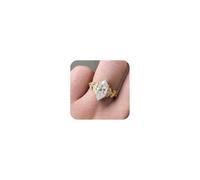14K Gold Plated Cubic Zirconia Flower Statement Promise Rings for Women, Dainty Solitaire Marquise Cut CZ Wedding Infinity Promise Bands Engagement Rings Jewelry Gifts for Her Size 8#