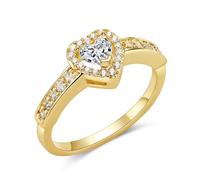 14k Gold Plated Cubic Zirconia Wedding Engagement Heart Rings Eternity Bridal Band Halo Promise Ring for Women, 5-11, Brass, Cubic Zirconia
