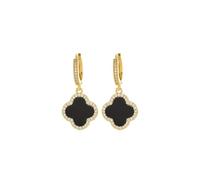 14K gold-plated diamond four-leaf clover pendant earrings,Women's Lucky Four Leaf Clover Earrings,Stylish and versatile simple lucky pendant jewelry (Gold black)