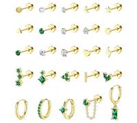 14k Gold-Plated Ear Stud & Hoop Earring Set with Zircon & Pearl Inlay, Stylish Cartilage/Tragus/Conch Piercing Jewelry for Women (c148)