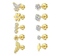 14k Gold-Plated Ear Stud & Hoop Earring Set with Zircon & Pearl Inlay, Stylish Cartilage/Tragus/Conch Piercing Jewelry for Women (c150)