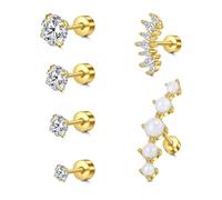 14k Gold-Plated Ear Stud & Hoop Earring Set with Zircon & Pearl Inlay, Stylish Cartilage/Tragus/Conch Piercing Jewelry for Women (c152)