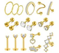 14k Gold-Plated Ear Stud & Hoop Earring Set with Zircon & Pearl Inlay, Stylish Cartilage/Tragus/Conch Piercing Jewelry for Women (c154)