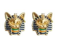 14K Gold Plated Egyptian Cat Stud Earrings for Woman with Micro-Set Zircon, Hypoallergenic, Enamel Accents for Everyday Wear & Gift Giving