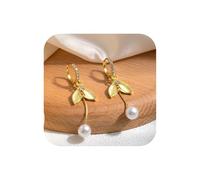 14K Gold Plated Fish Tail Dangle Earrings for Women,Dainty Pearl Long Tassel Rhinetsone Huggie Earrings Graceful Gathering Festival Jewelry Gifts, L, Metal, No Gemstone