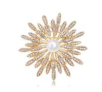 14K Gold Plated Flower Brooch Pin for Women Girls Simulated Pearl Rhinestone Floral Pin Clip Lapel Sweater Scarves Dress Suit Jackets Collar Corsage Brooches Pins Delicate Decoration Jewelry Gifts