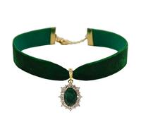 14k Gold Plated Green Emerald Crystal Velvet Choker Necklace for Women Green Pendant 90s Chokers Vintage Chocker Necklaces for Women Girls Victorian Antique Jewelry
