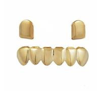14K Gold Plated Grillz 2pcs Single Top & Bottom Teeth Caps Vampire Fangs Fake Grill Hip Hop Mouth Grills for Your Teeth Grillz for Women Men Rapper Costume Accessory, One Size, Brass, No Gemstone