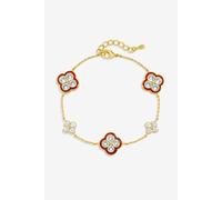 14K Gold Plated Pave and Red Clover Bracelet Jon Richard Gold One Size