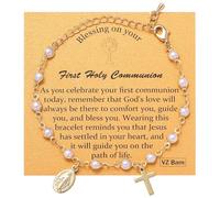 14k Gold Plated Rosary Bracelet Dainty Cross Virgin Mary Coin Charm Bracelet Catholic Baptism Jewelry First Communion Gift for Women 6", One Size, Brass, no gemstone
