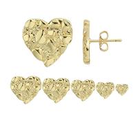 14k Gold Plated Rough Textured Cookie Heart Shape Nugget Stud Earrings For Men/Women Unisex, M(10mm), Brass, No Gemstone