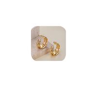 14K Gold Plated Triple Hoop Earrings for Women Dainty Multi Hoops Huggie Multi-Layer Stacked Type Statement Round Fashion Open C Shape Earring Jewelry Gifts for Her