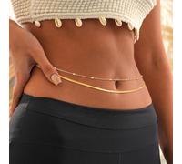 14K Gold Plated Women's Layered Waist Chain - Sexy Silver Belly Belt with Snake Pearl Cuban Links, Waterproof Bikini & Beach Jewelry Accessory