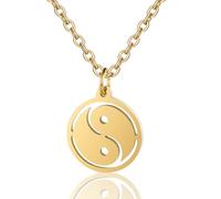 14K Gold Plated Yin Yang Pendant Necklace for Women Men Stainless Steel Yin Yang Necklaces Tai Chi Gossip Signet Necklaces, Moderate type, Metal, No Gemstone