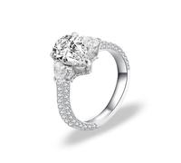 14K Gold Promise Rings, Metal Rings for Women Moissanite 1ct Pear Shaped Jewelry 585 White Gold for Bride Size W 1/2