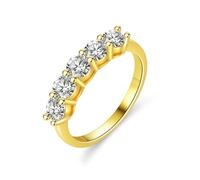 14K Gold Ring Band, Wedding Bands 4 Prongs Round with 0.3ct Moissanite Au585 14K Yellow Gold Ring Size L 1/2