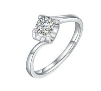 14K Gold Ring for Women, Small Engagement Ring Moissanite 0.5ct Round Band 585 White Gold for Fiancée Size U 1/2