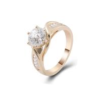 14K Gold Ring, Simple Rings for Women Yellow Gold Round Band Moissanite Fashion Trendy Size K 1/2