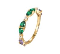 14K Gold Ring Vintage, Simple Wedding Ring Half Eternity Au585 14K Yellow Gold Band with Lab Created Emerald and Moissanite Size M 1/2