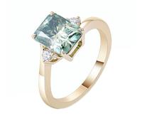 14K Gold Ring Vintage, Womens Fashion Rings Elegant 4 Claw with 2Ct Blue Green Radiant Moissanite Size L 1/2